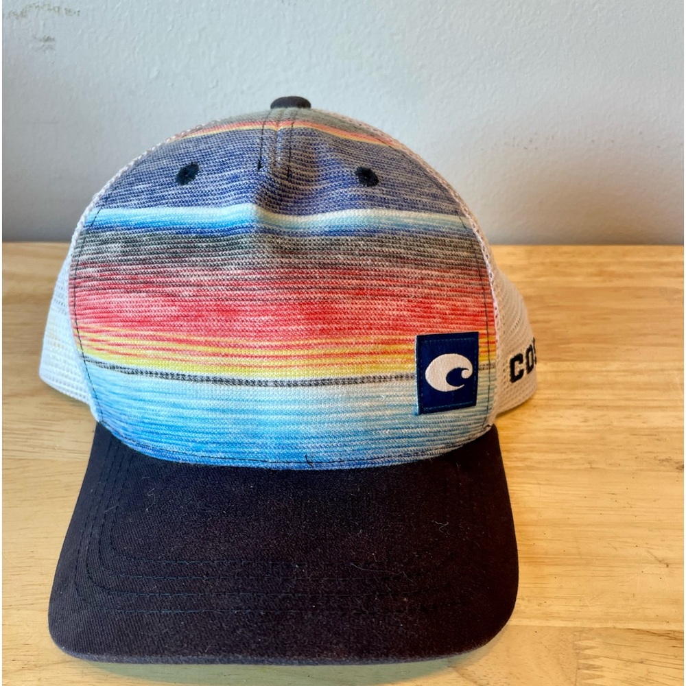 Costa Del Mar Men's Baja Stripe Logo White Mesh Trucker Snap Back Hat Cap